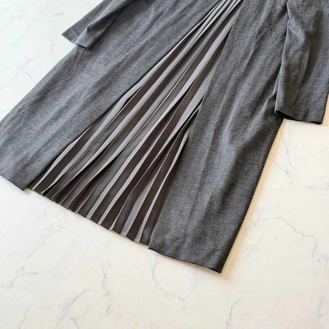 leilian レリアン 長袖ワンピース グレー L バックプリーツ 膝丈