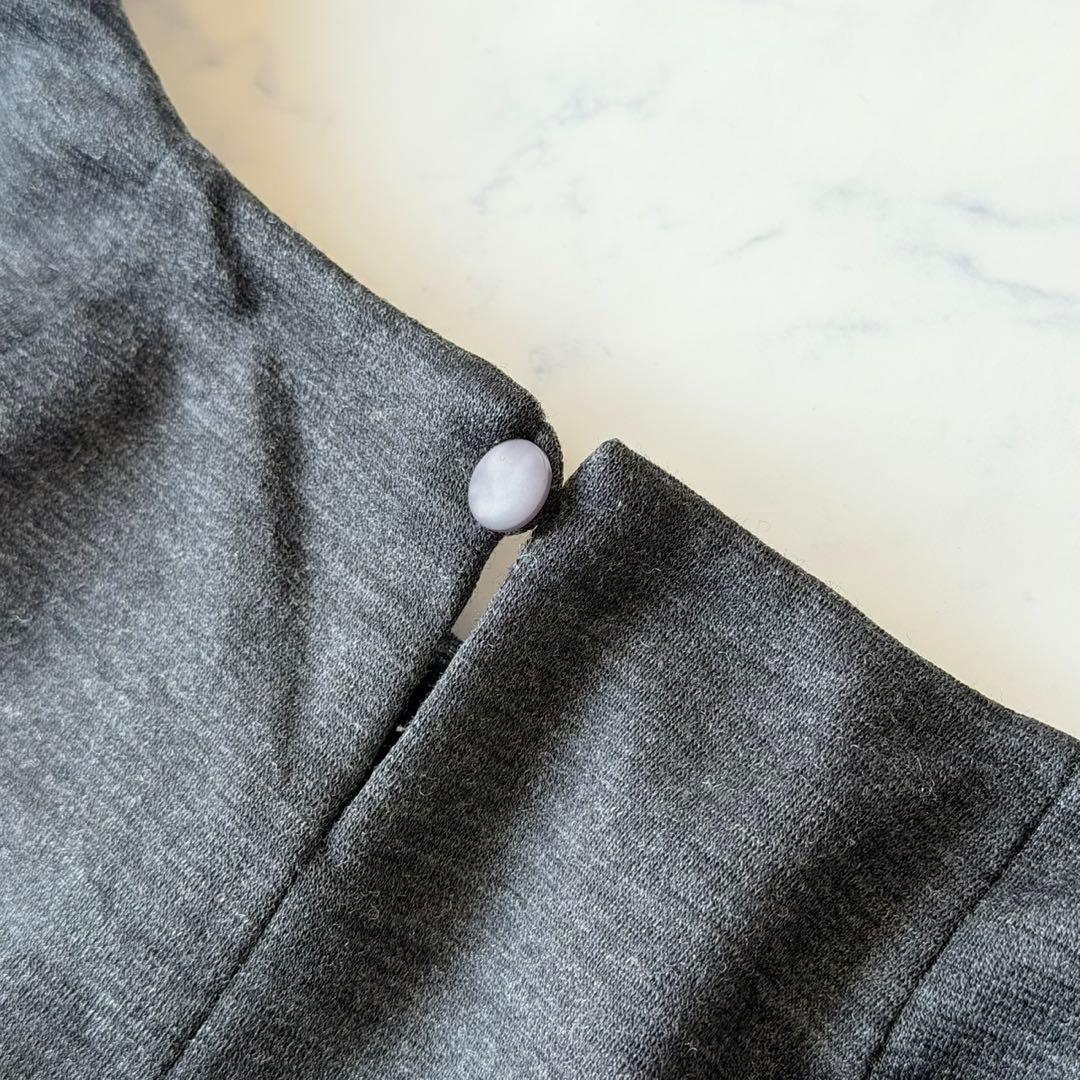 leilian レリアン 長袖ワンピース グレー L バックプリーツ 膝丈