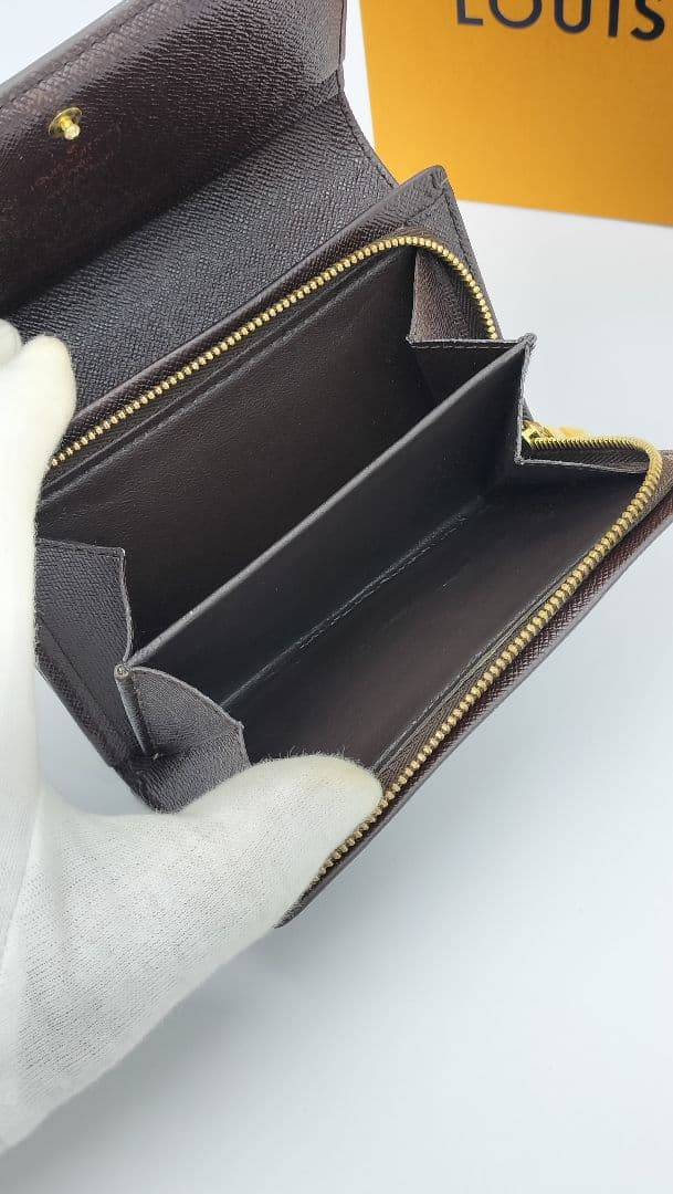 【美品】LOUIS VUITTON ポルトモネビエトレゾールダミエ 二つ折り財布