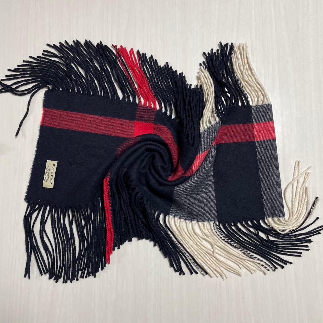 【美品】BURBERRY カシミヤマフラー ダブルフリンジ