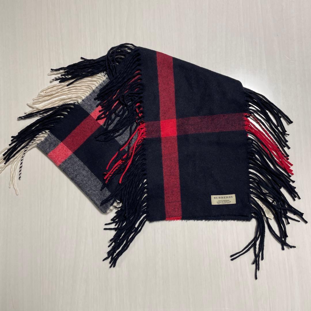【美品】BURBERRY カシミヤマフラー ダブルフリンジ