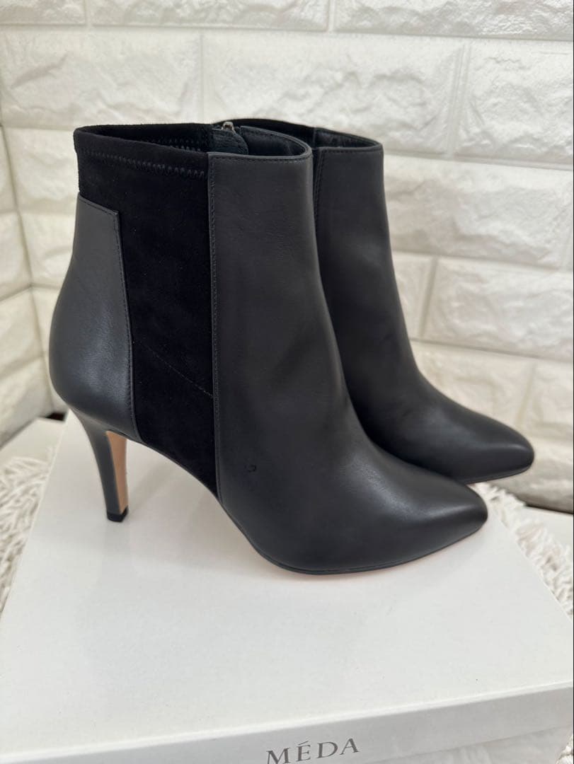 《新品》MODE ETJACOMO MÉDAブラックレザーショートブーツ24cm