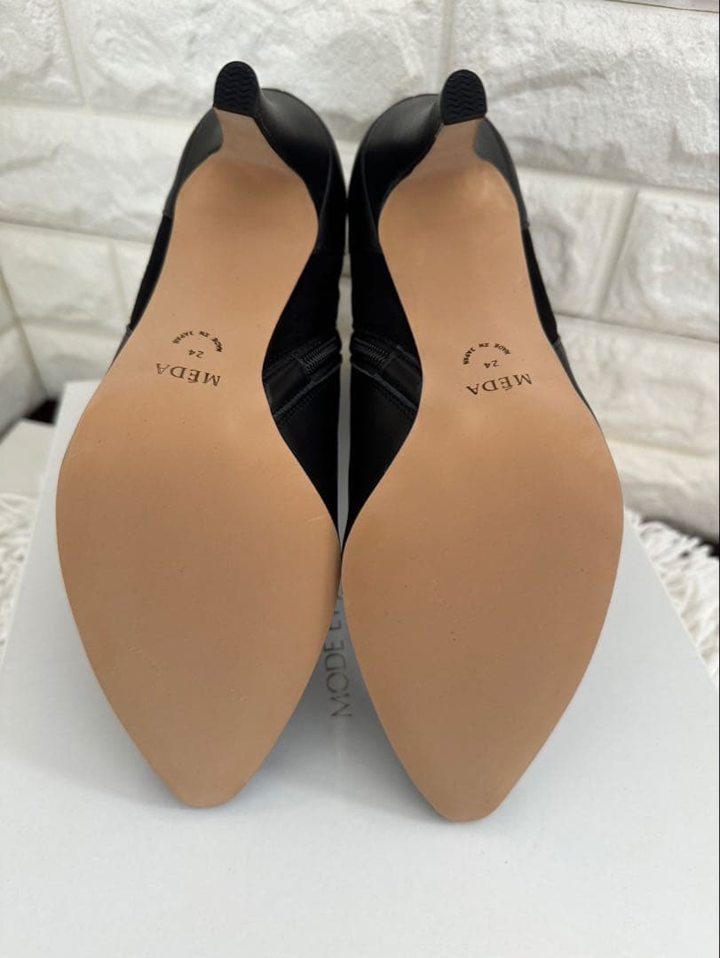 《新品》MODE ETJACOMO MÉDAブラックレザーショートブーツ24cm