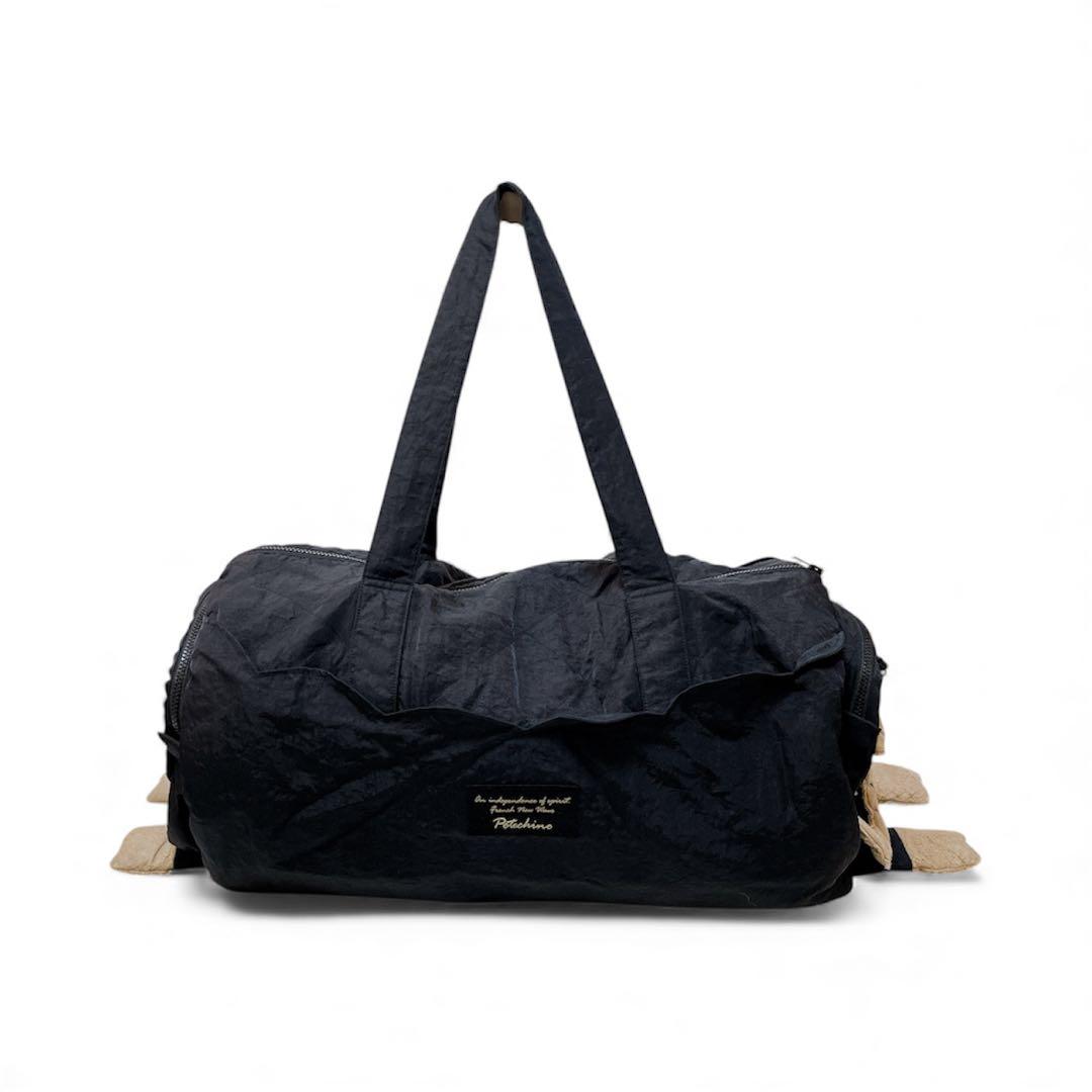 【Potechino ポテチーノ】ナイロン ボストンバッグ 羊 黒 旅行 美品