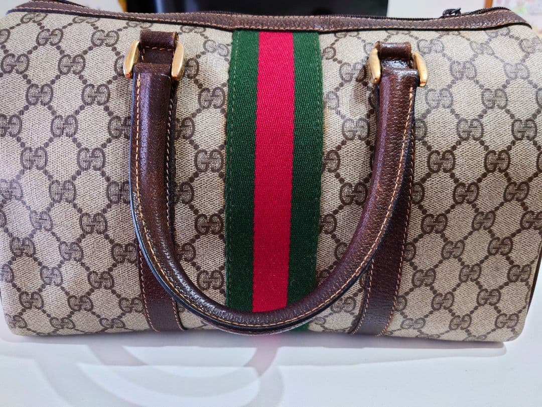 GUCCI ボストンバッグ ベージュ/ブラウン/グリーン/レッド