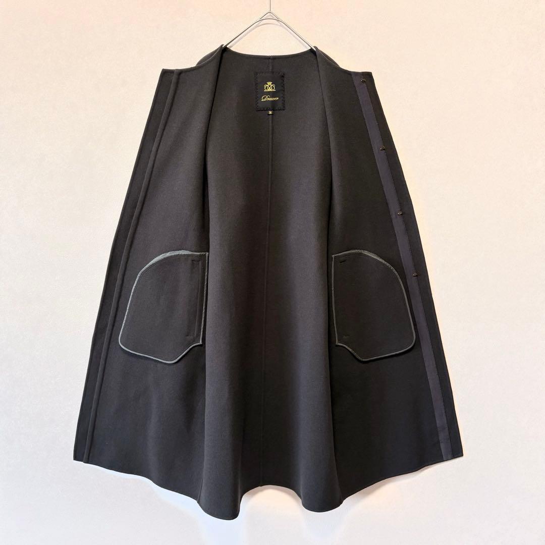 美品✨Drawer ドゥロワー ノーカラーリバーコート ウール カシミヤ 36