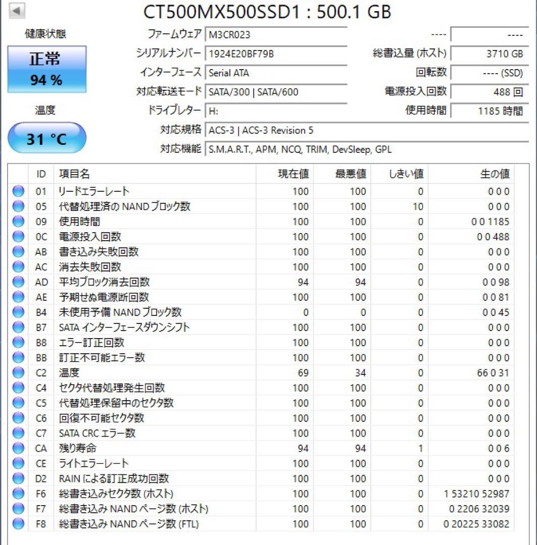 crucial MX500 500GB 2.5インチSSD ①