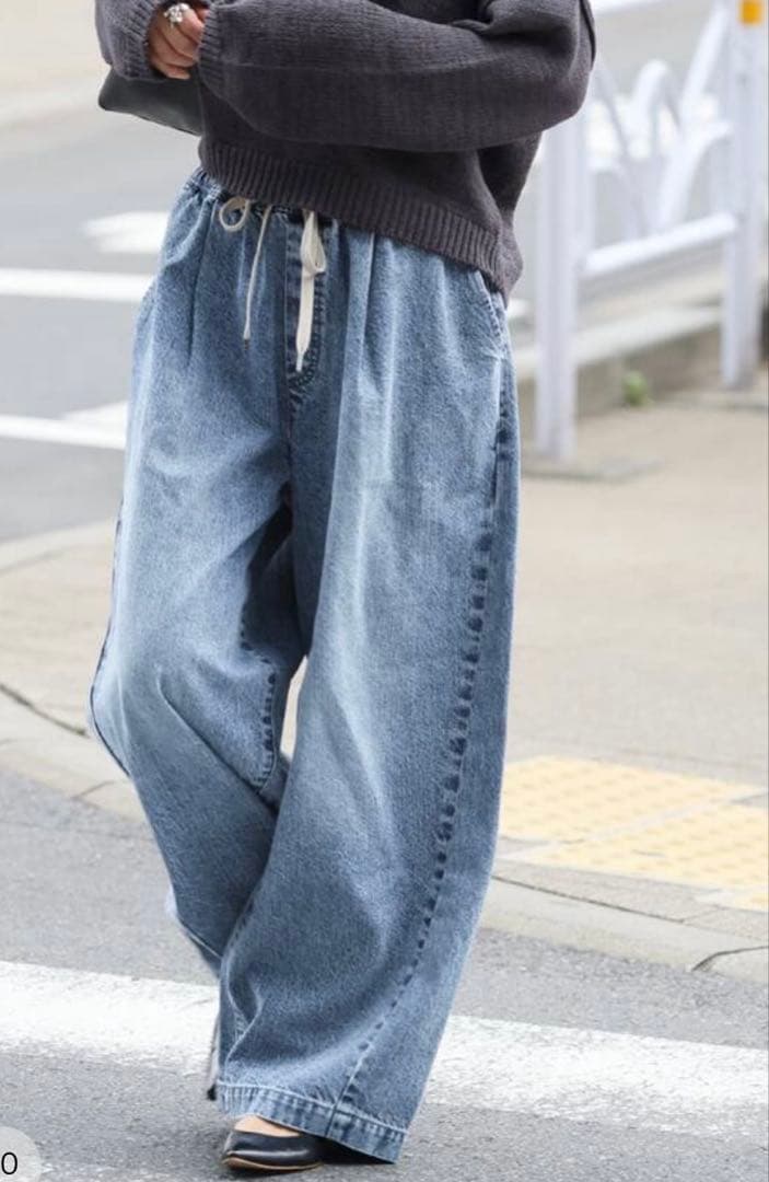 イージーデニムワイドパンツ