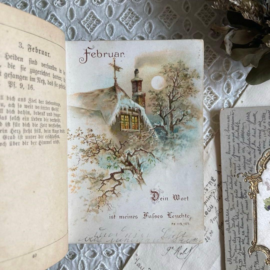 L916洋書ドイツアンティーク古書　儚げな勿忘草の装丁が美しいメモリアルブック