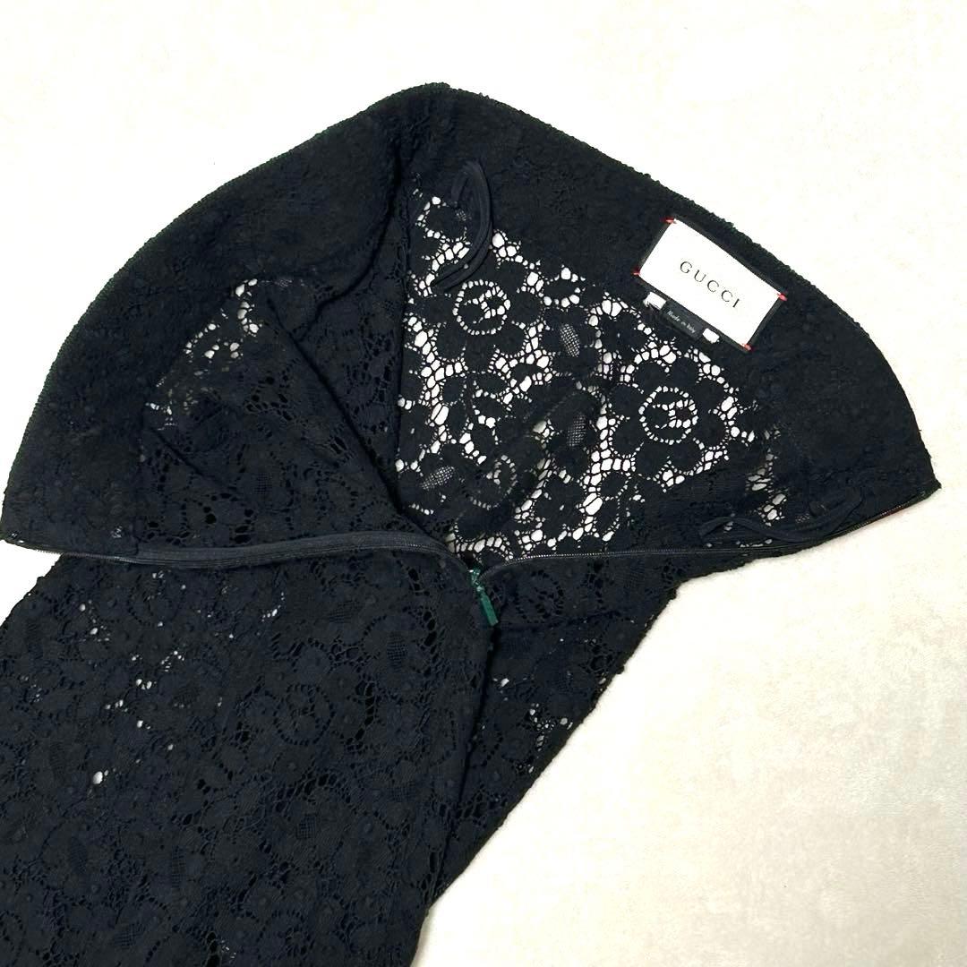 GUCCI グッチ シェリーライン 総レース フレアスカート ペチコート付 黒
