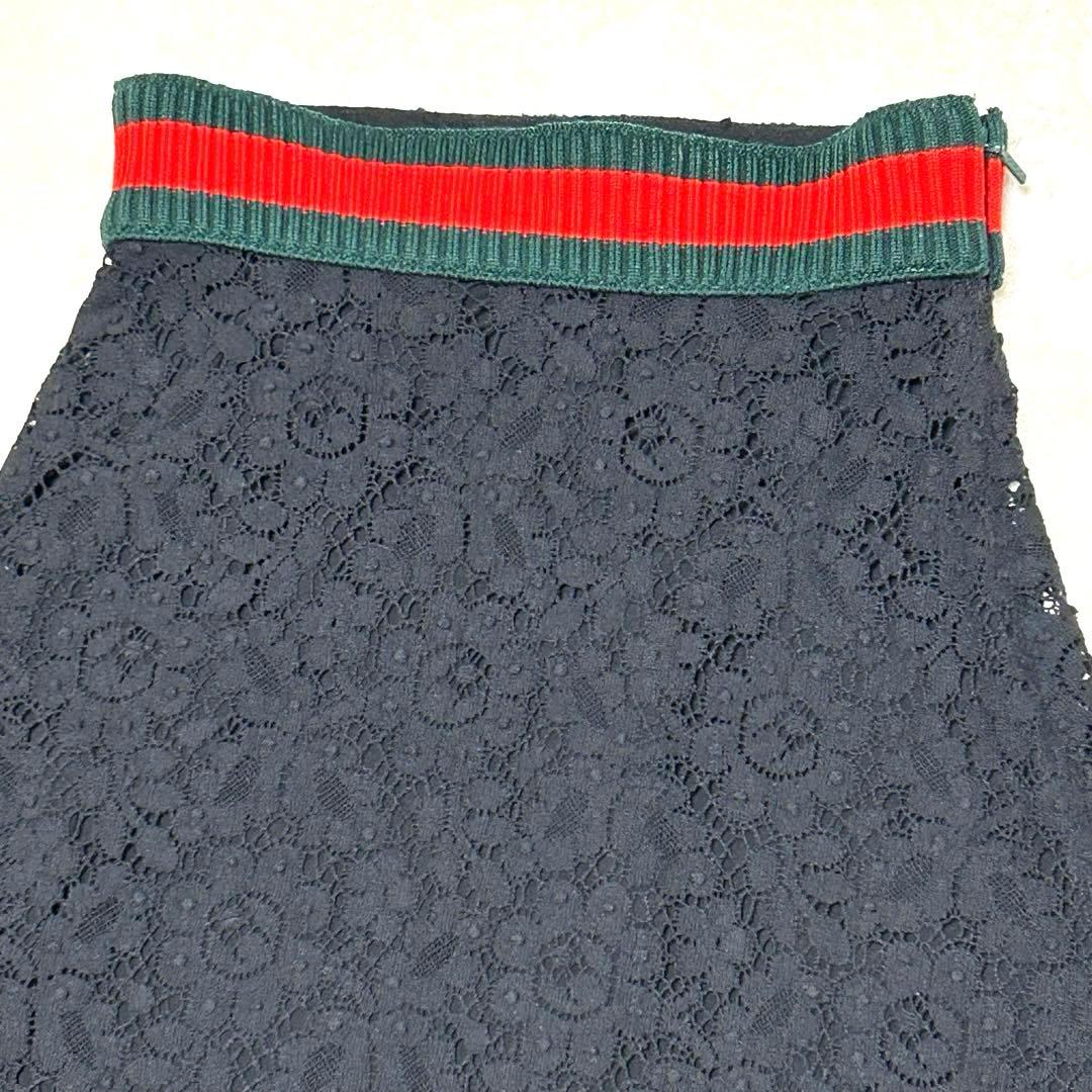 GUCCI グッチ シェリーライン 総レース フレアスカート ペチコート付 黒