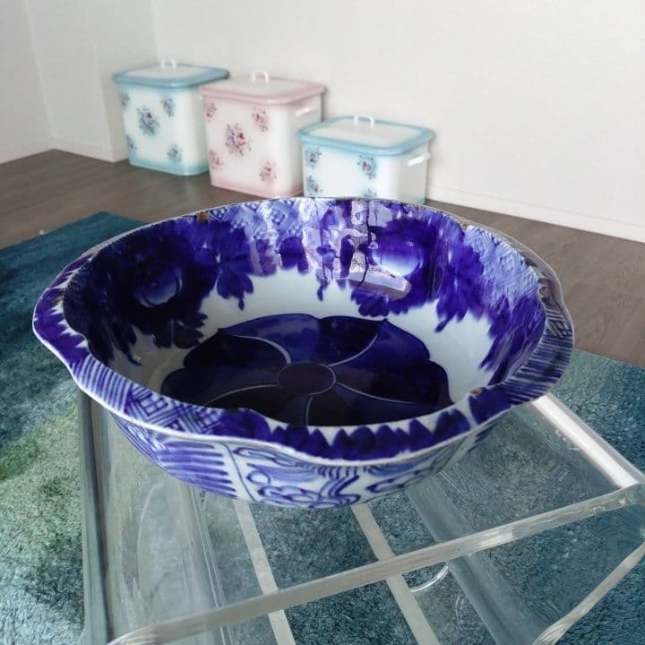 骨董 厚手藍 鉢 アンティーク 京都骨董店購入品 ベロ藍
