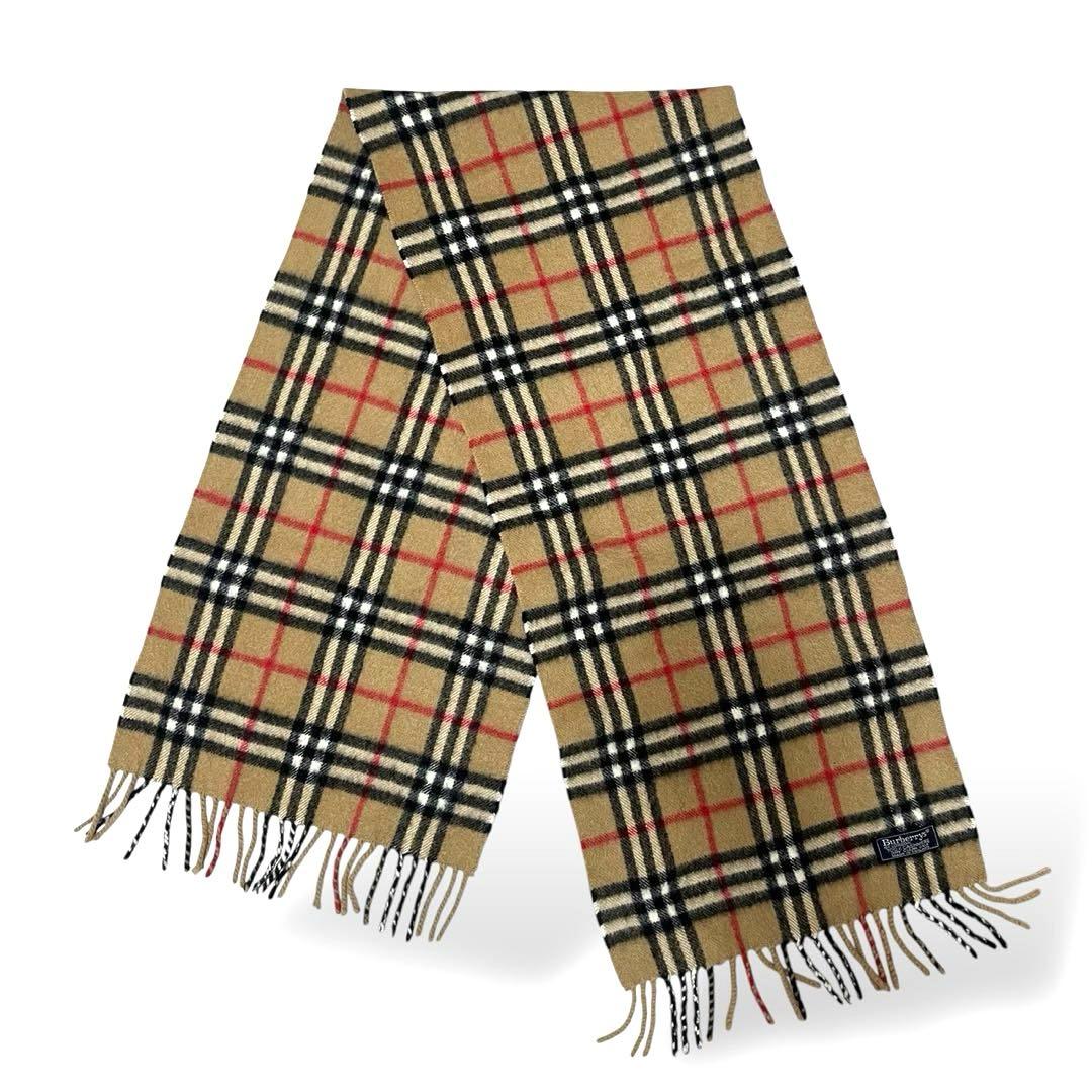 良品 バーバリー カシミヤ100% ノバチェック マフラー ベージュ