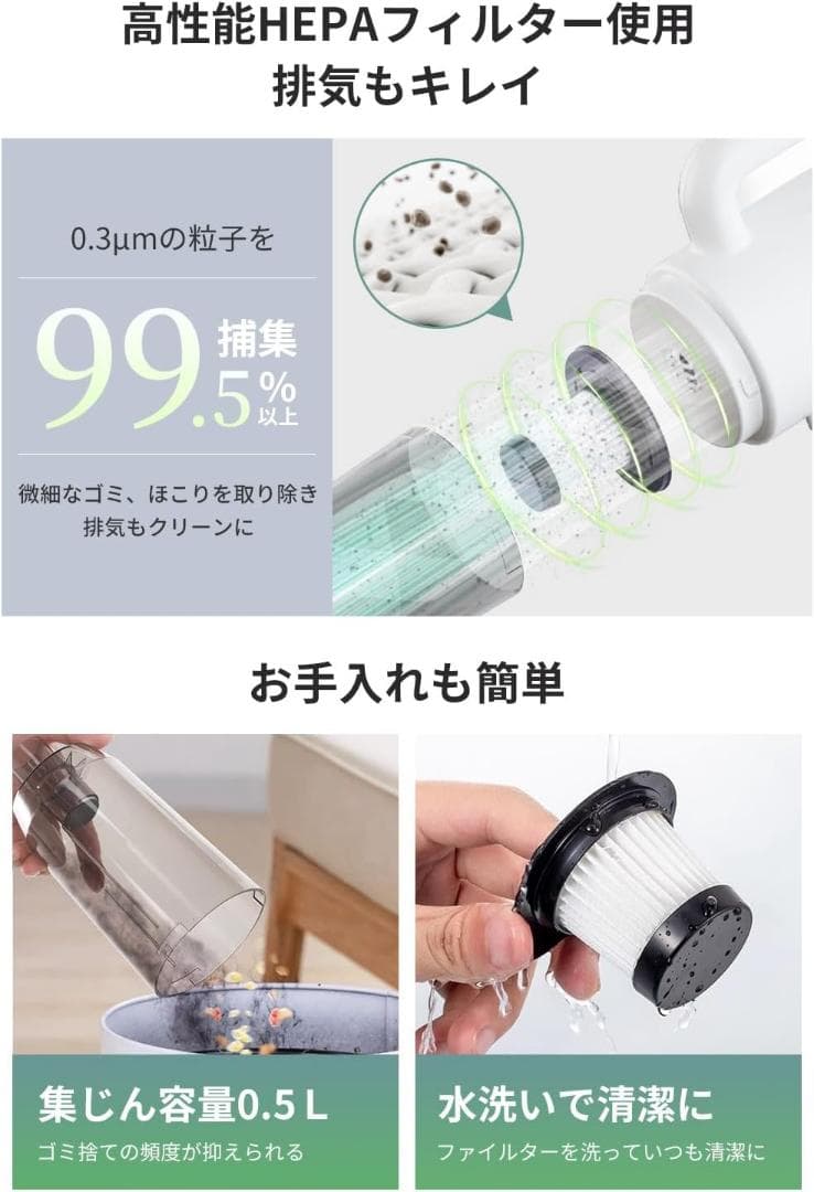 掃除機 コードレス 15Kpa強力吸引 日本製モーター2way 充電式クリーナー
