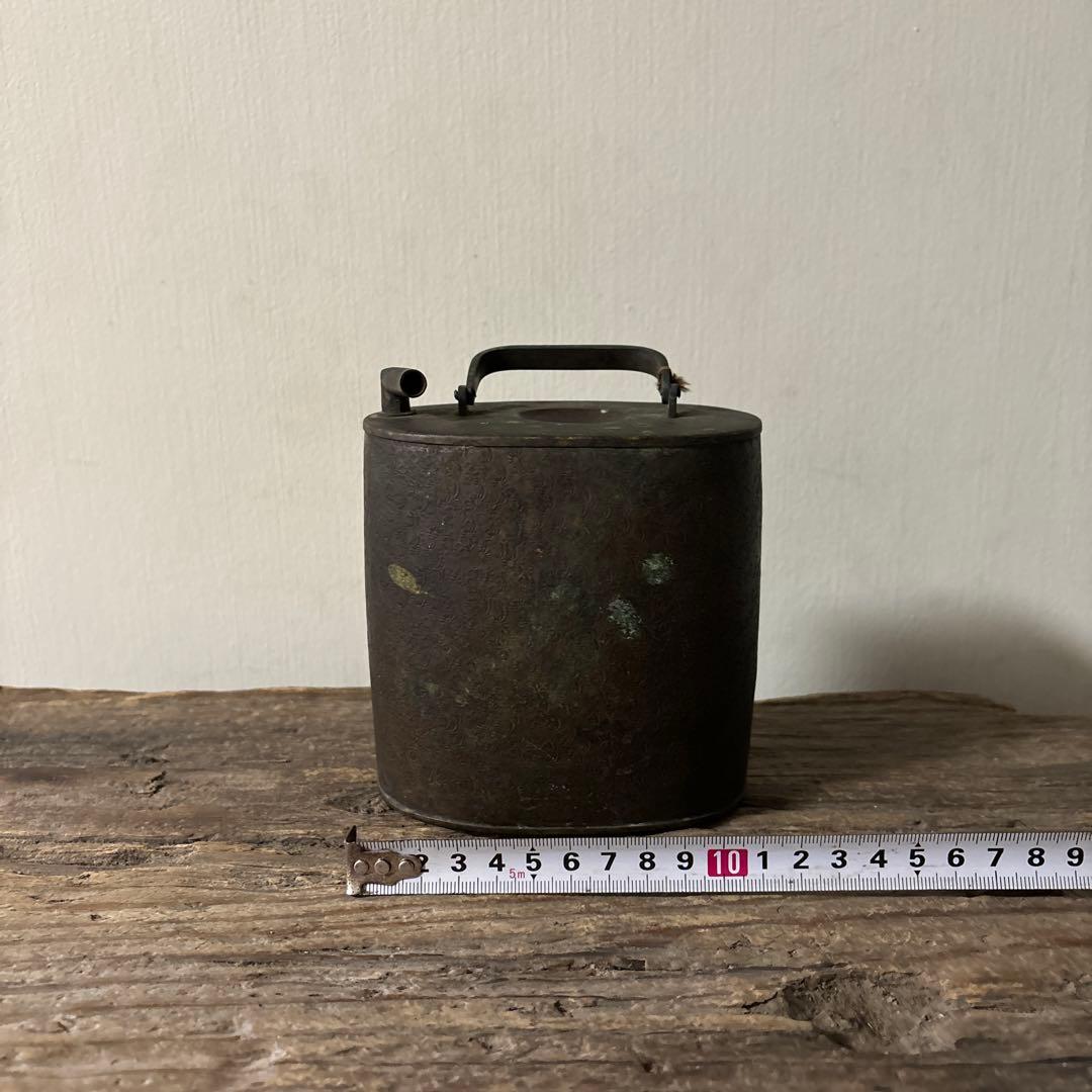 古道具に花　銅製油差し　アンティーク　花器　秦秀雄　青山二郎　白洲正子　検:李朝
