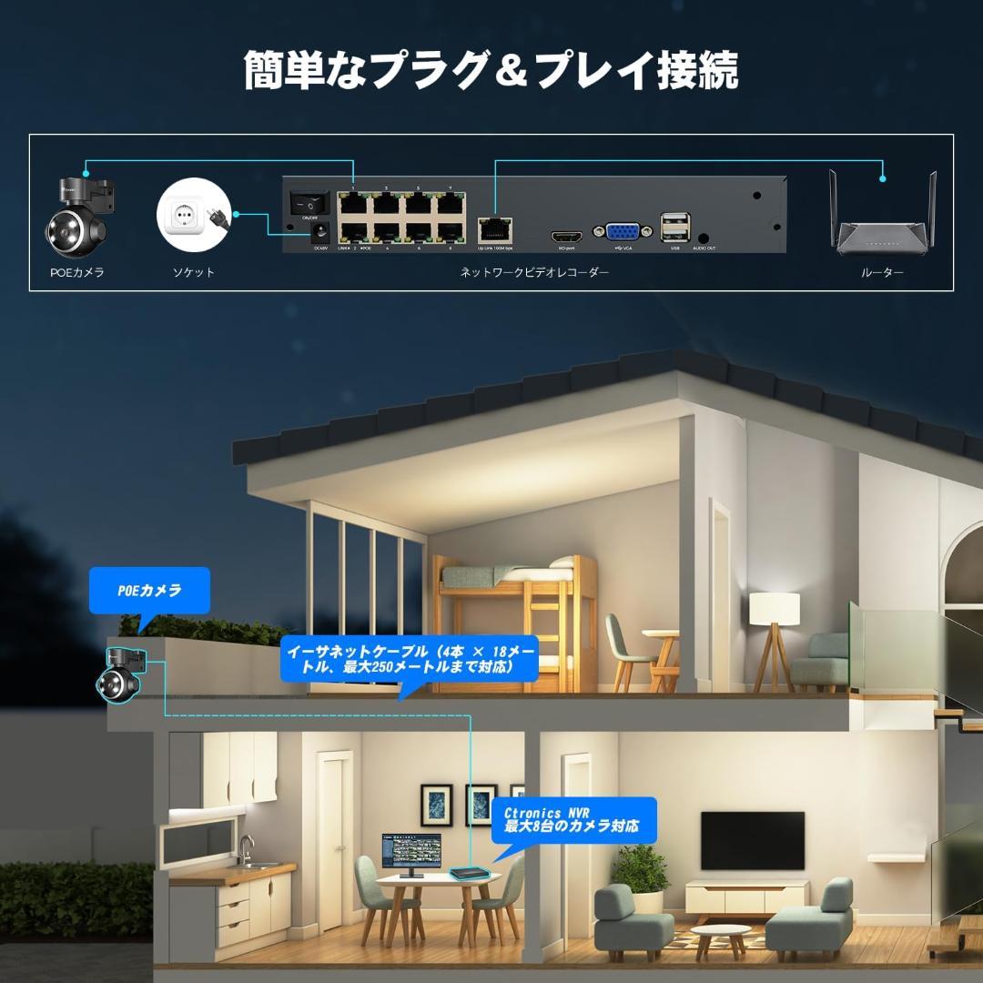【訳アリ品】 Ctronics 防犯カメラ4台 800万画素 2TB HDD内蔵