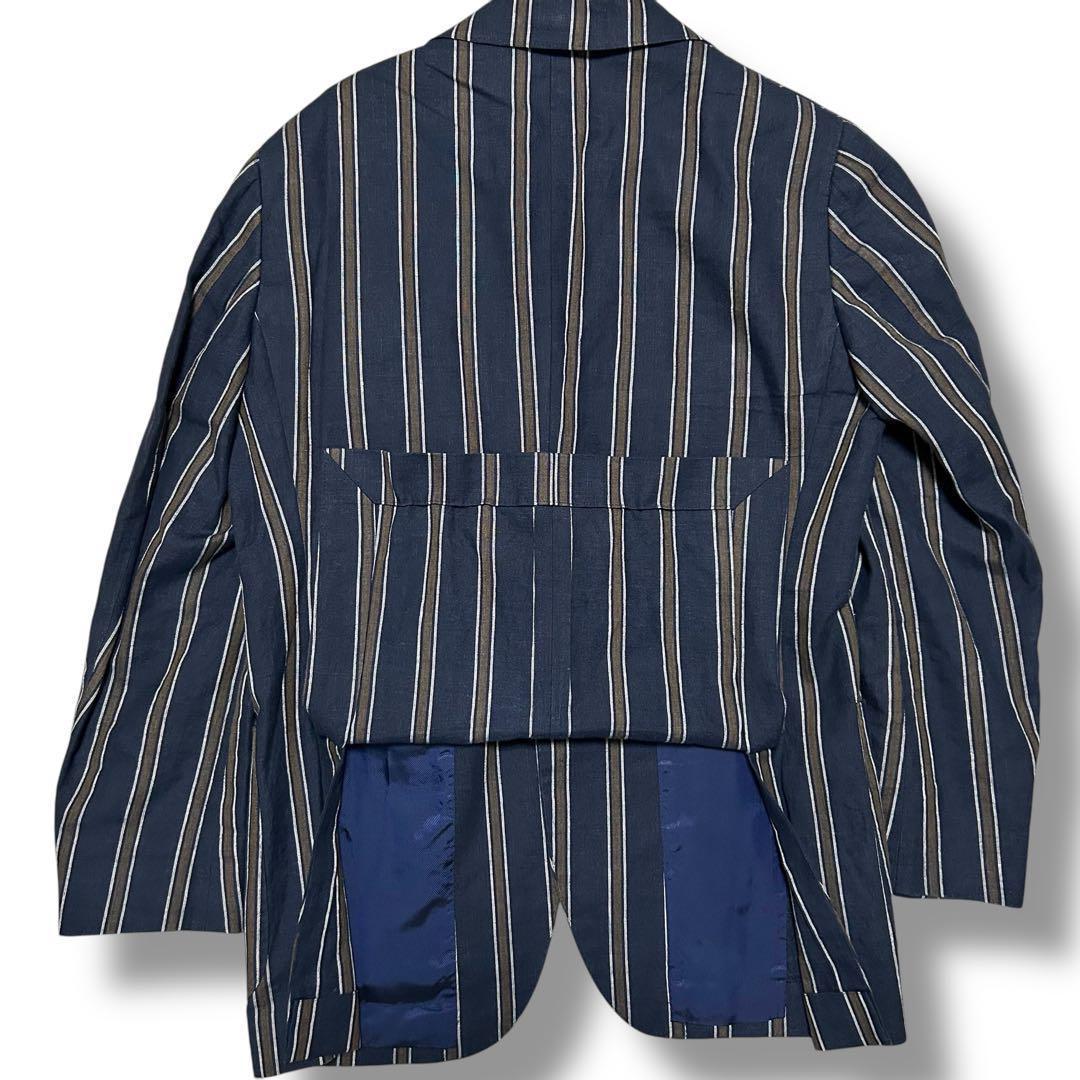 【美品】BEAMS F リネンコットン ストライプ テーラードジャケット