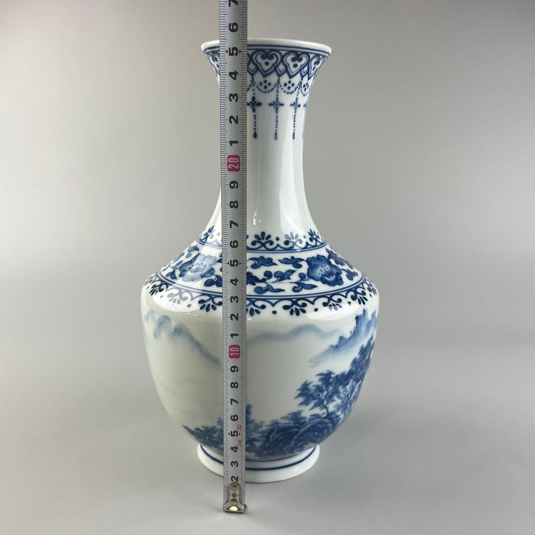 中国 山水 瓶 染付 花瓶