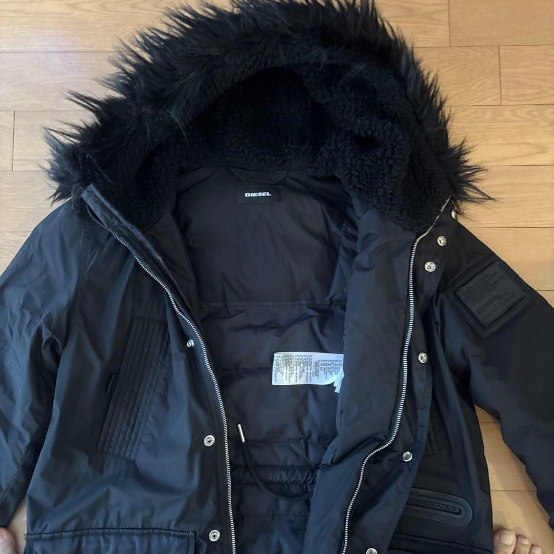 Diesel ブラック モッズコート ファー付き