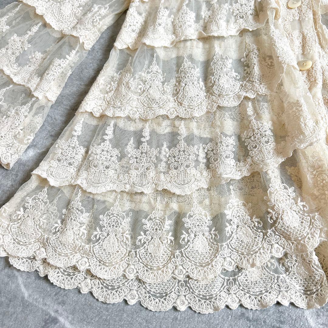レア⁂美品⁂バラ色の暮らし⁂総レースカーディガン　ビッグカラー　ベルスリーブ