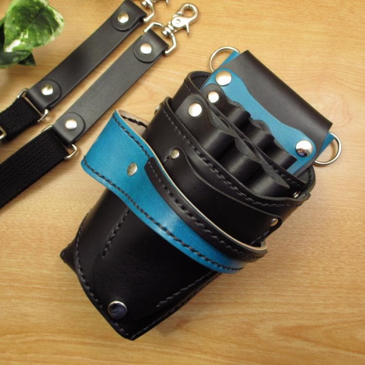 ブラック＆ブルー　６丁差し　本革シザーケース　SCA-151/CKB