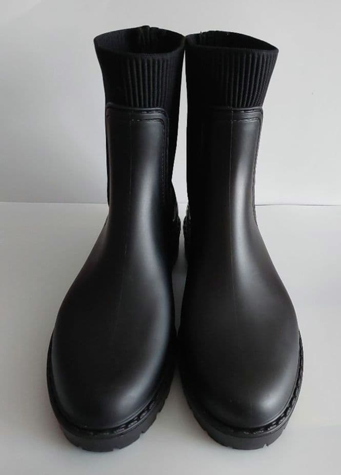 ArtemisbyDIANA　防水ニットサイドゴアレインブーツ　ブラック