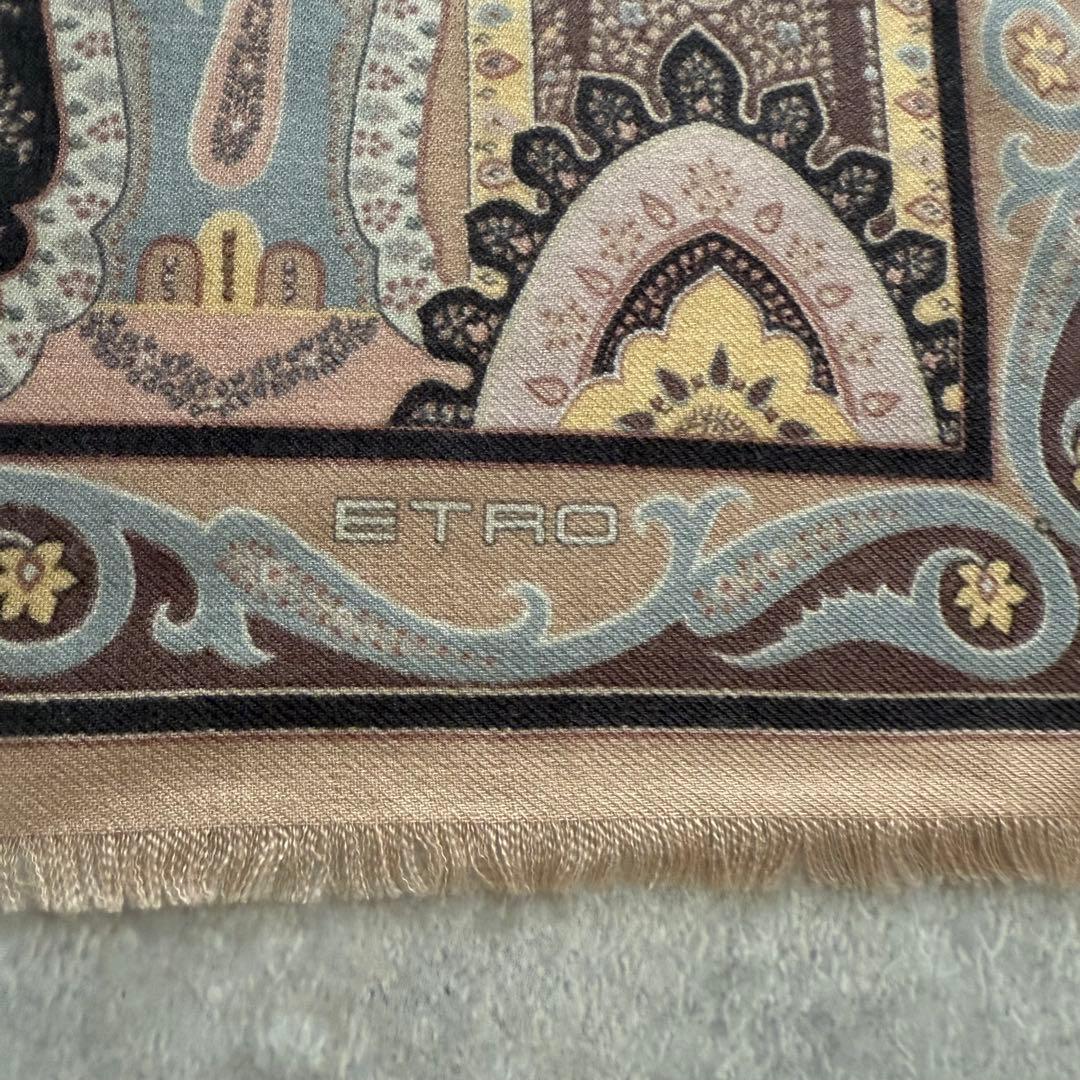 【未使用】ETRO エトロ 長方形 ストール スカーフ シルク混 ウール