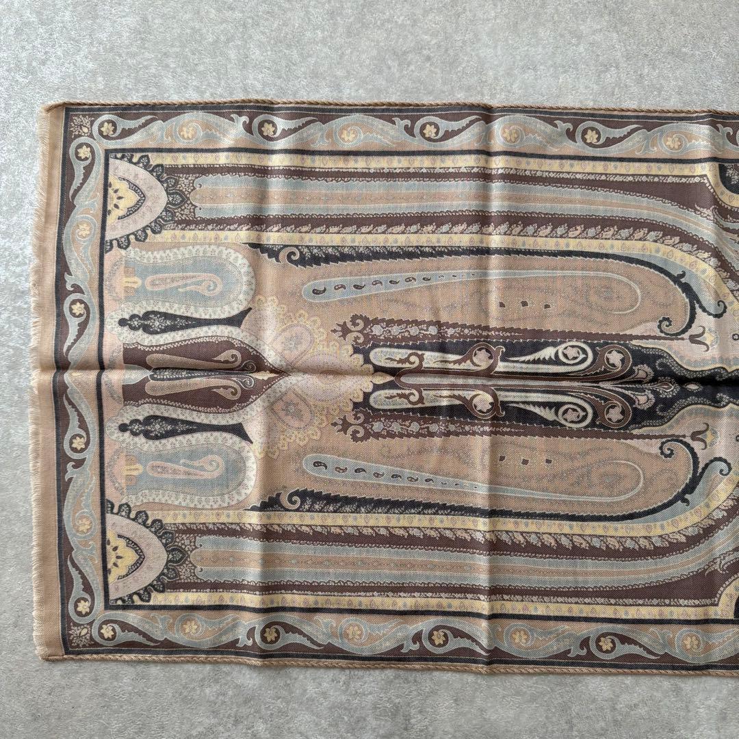 【未使用】ETRO エトロ 長方形 ストール スカーフ シルク混 ウール
