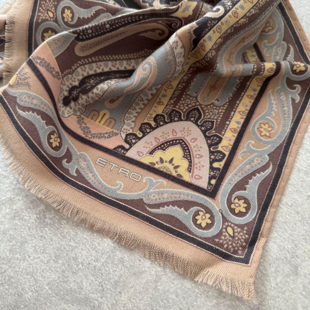 【未使用】ETRO エトロ 長方形 ストール スカーフ シルク混 ウール