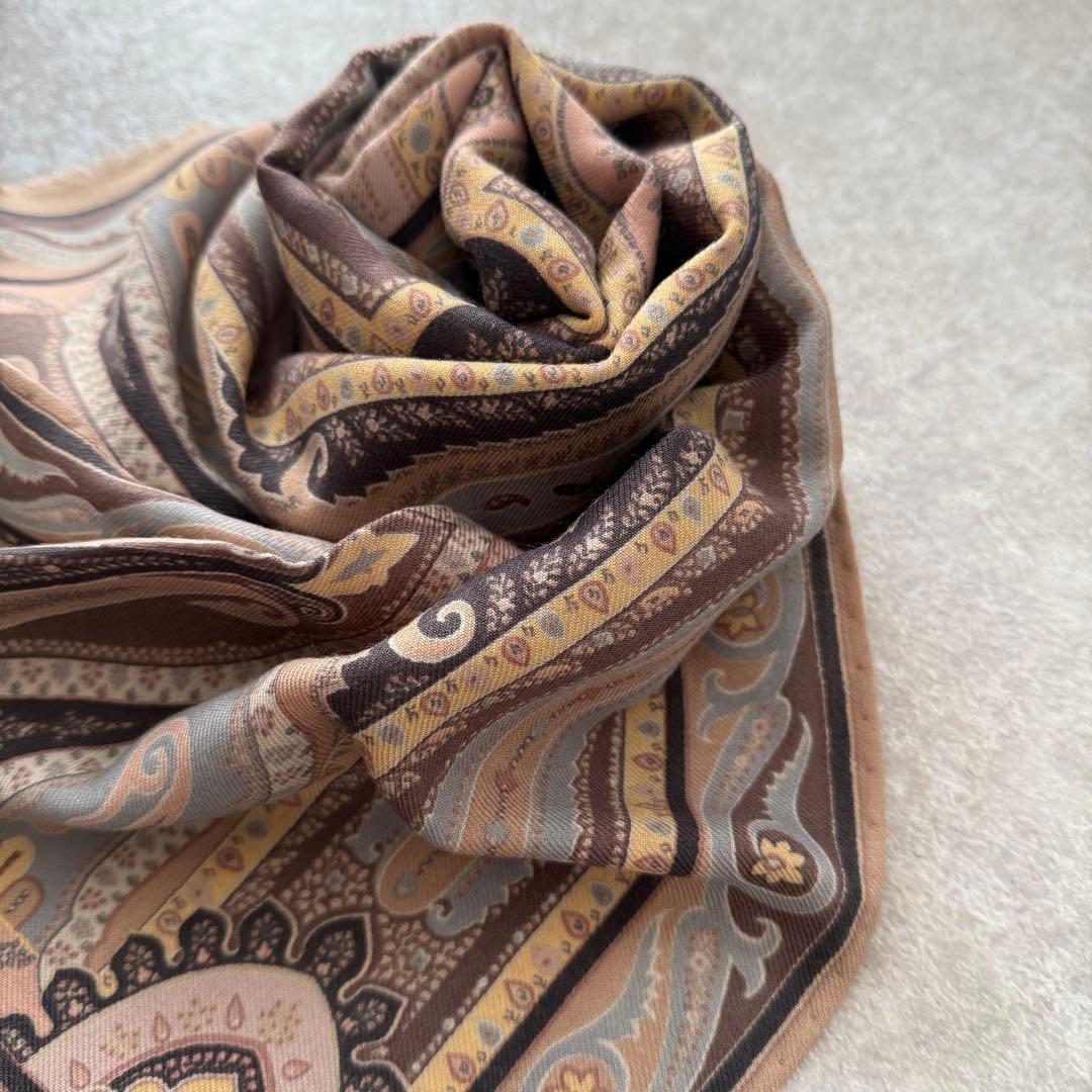 【未使用】ETRO エトロ 長方形 ストール スカーフ シルク混 ウール