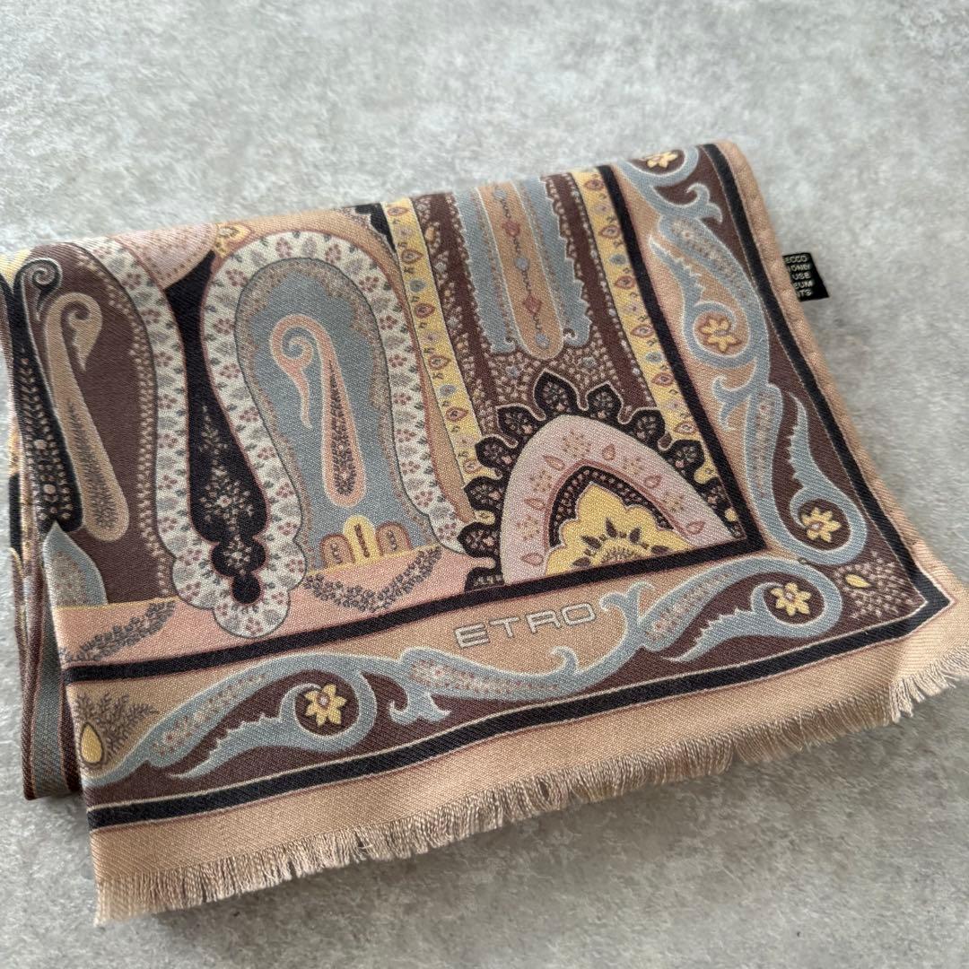 【未使用】ETRO エトロ 長方形 ストール スカーフ シルク混 ウール