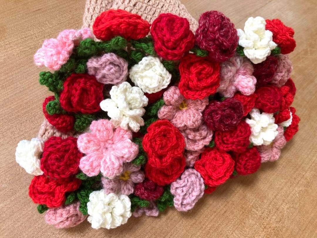 ブーケブランケット　かぎ針編みの花束　薔薇
