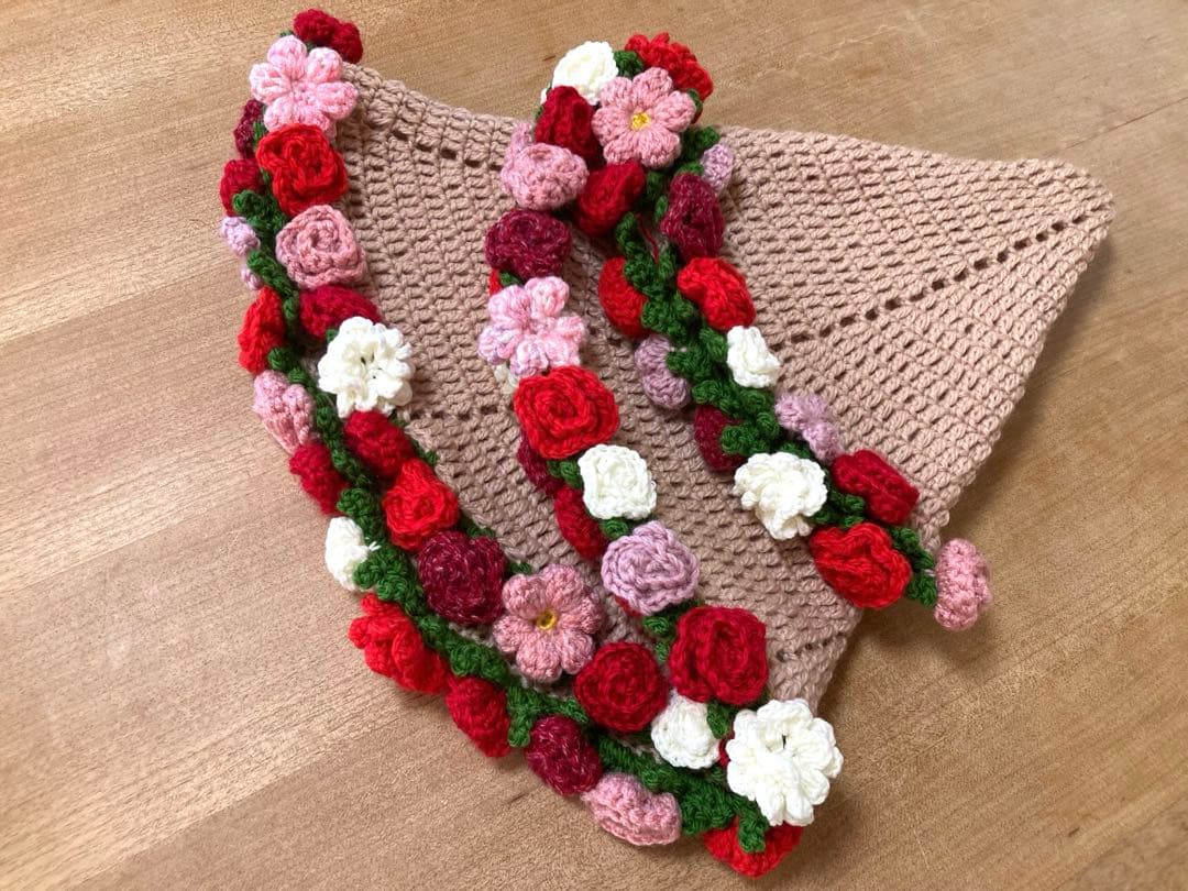 ブーケブランケット　かぎ針編みの花束　薔薇
