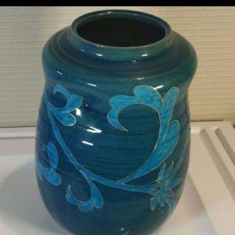 1993年 青峰窯 九谷焼 あい色壺 24.5cm
