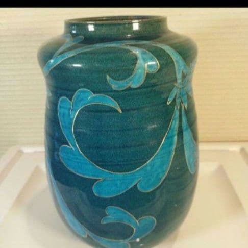 1993年 青峰窯 九谷焼 あい色壺 24.5cm