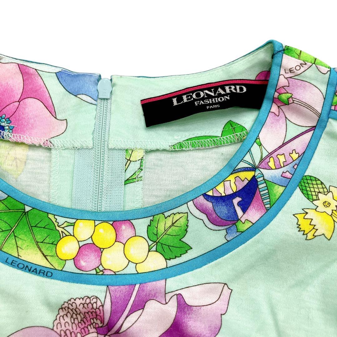マカ102 レオナール 半袖カットソー Tシャツ 花柄 コットン Lサイズ