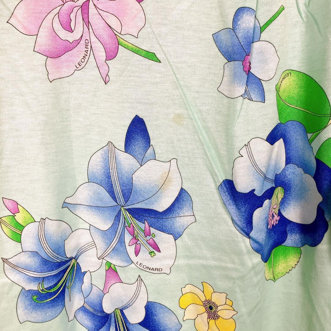 マカ102 レオナール 半袖カットソー Tシャツ 花柄 コットン Lサイズ