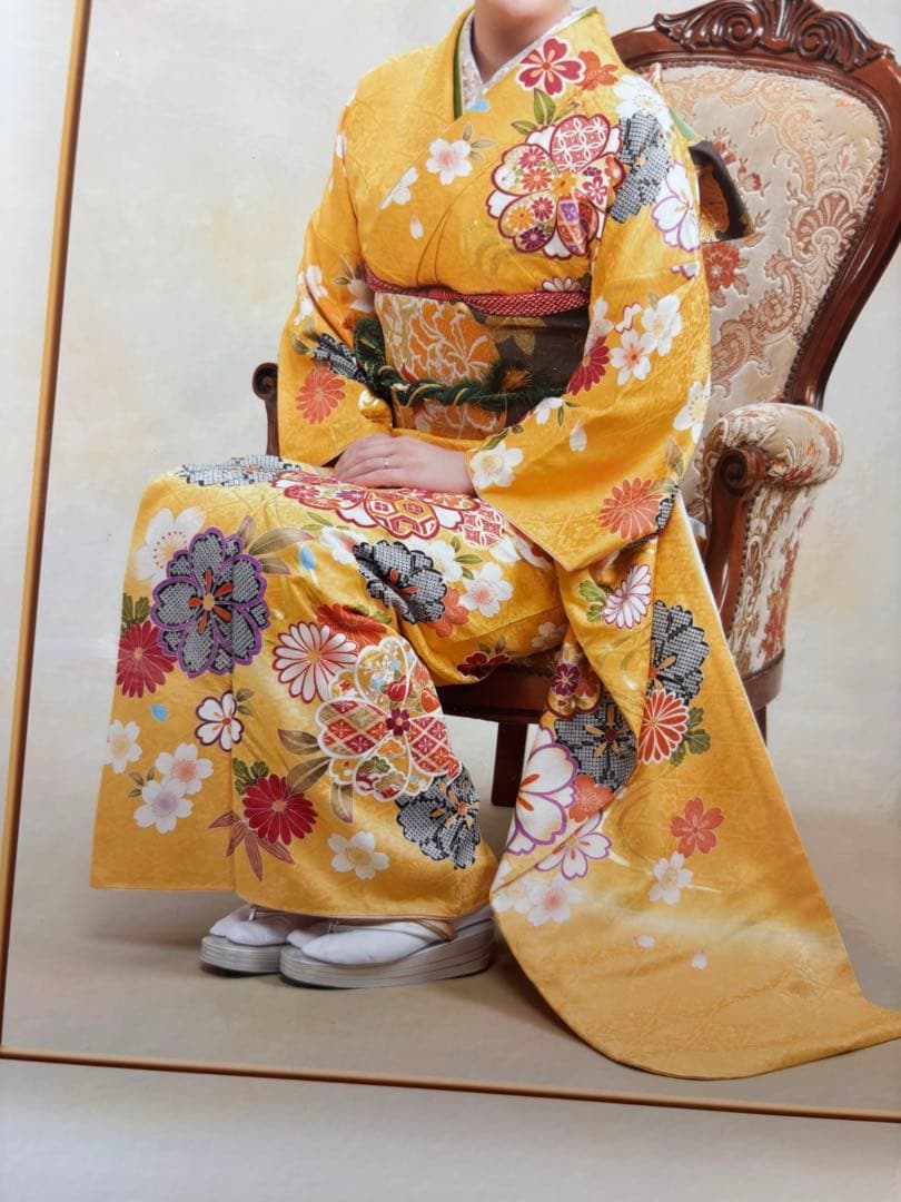 【美品】正絹振袖9点フルセット　からし色　卒業式　世美庵　ハレの日　長襦袢　振袖