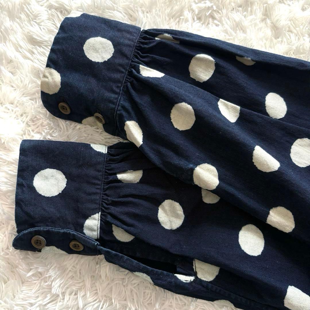 45R 藍染 ドット ロングシャツ チュニック ワンピース R刺繍 M