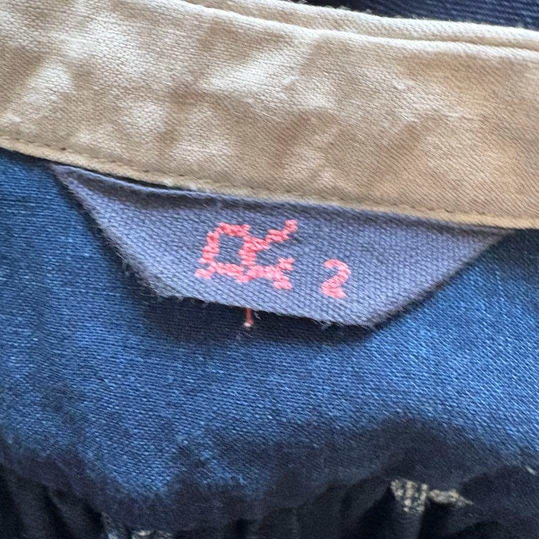 45R 藍染 ドット ロングシャツ チュニック ワンピース R刺繍 M
