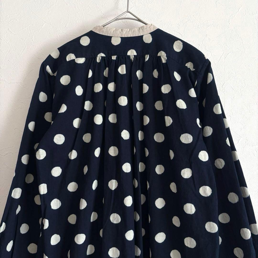 45R 藍染 ドット ロングシャツ チュニック ワンピース R刺繍 M