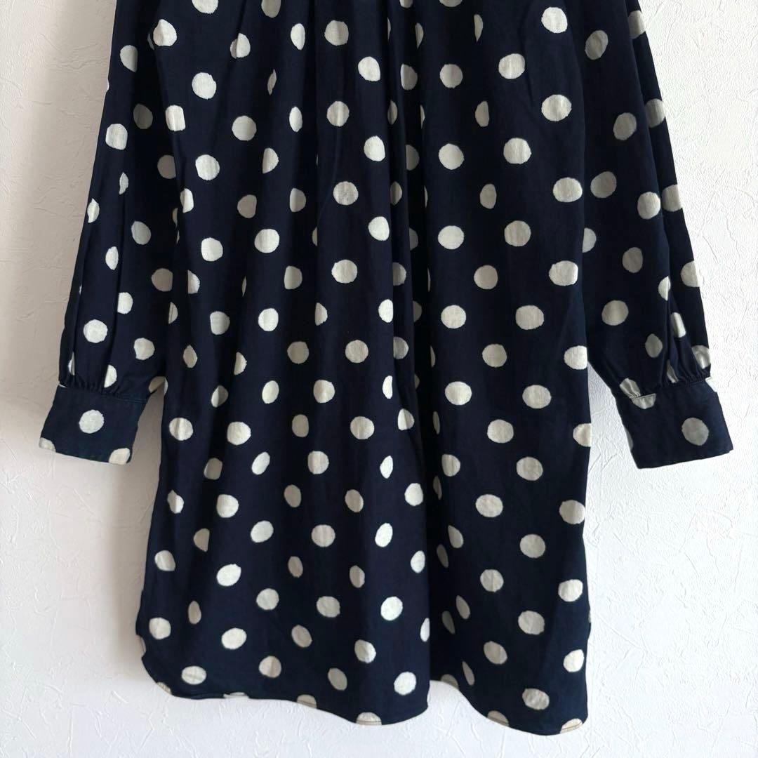 45R 藍染 ドット ロングシャツ チュニック ワンピース R刺繍 M
