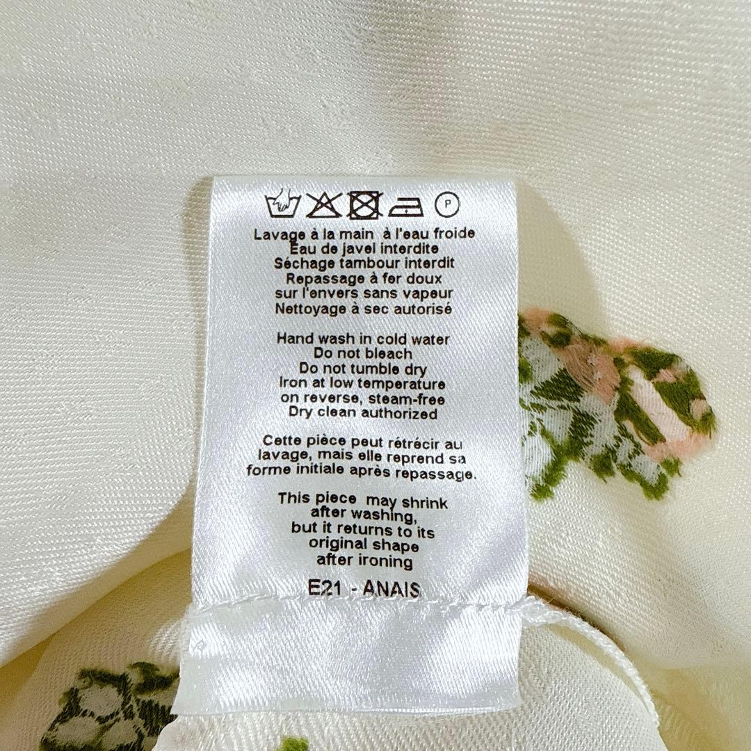 タグ付♡Rouje 花柄ワンピース 刺繍 半袖 ウエストリボン 上品 開襟 36