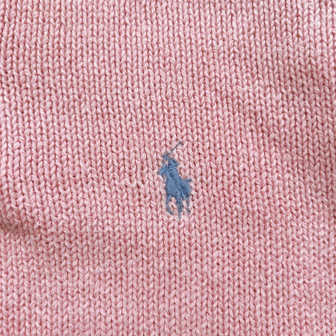 レア✨ラルフローレン ポロシャツ ニット 綿 ホースロゴ 刺繍 アイスピンク M