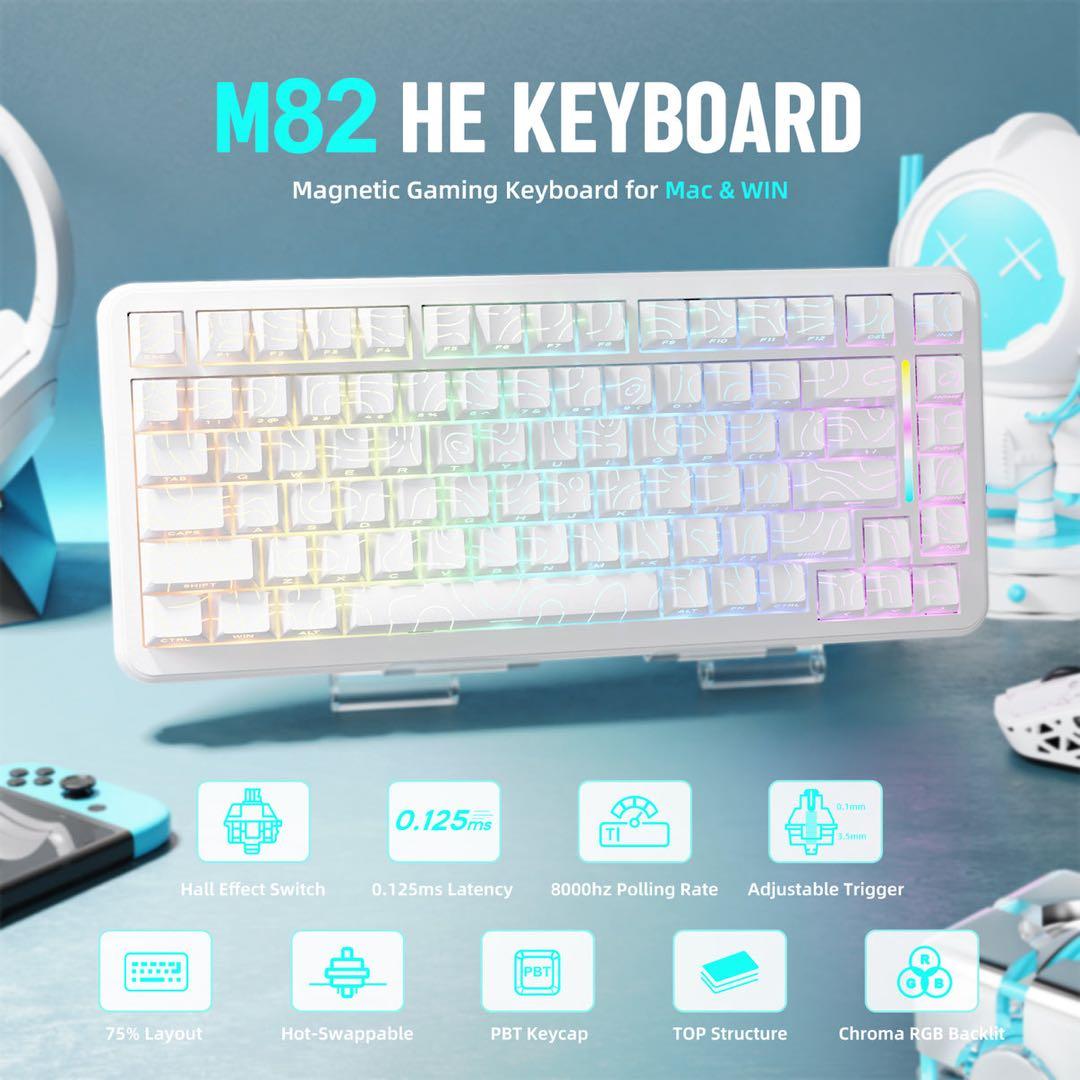 M82HE 磁気スイッチ75% ラピッドトリガー ゲーミングキーボード ホワイト
