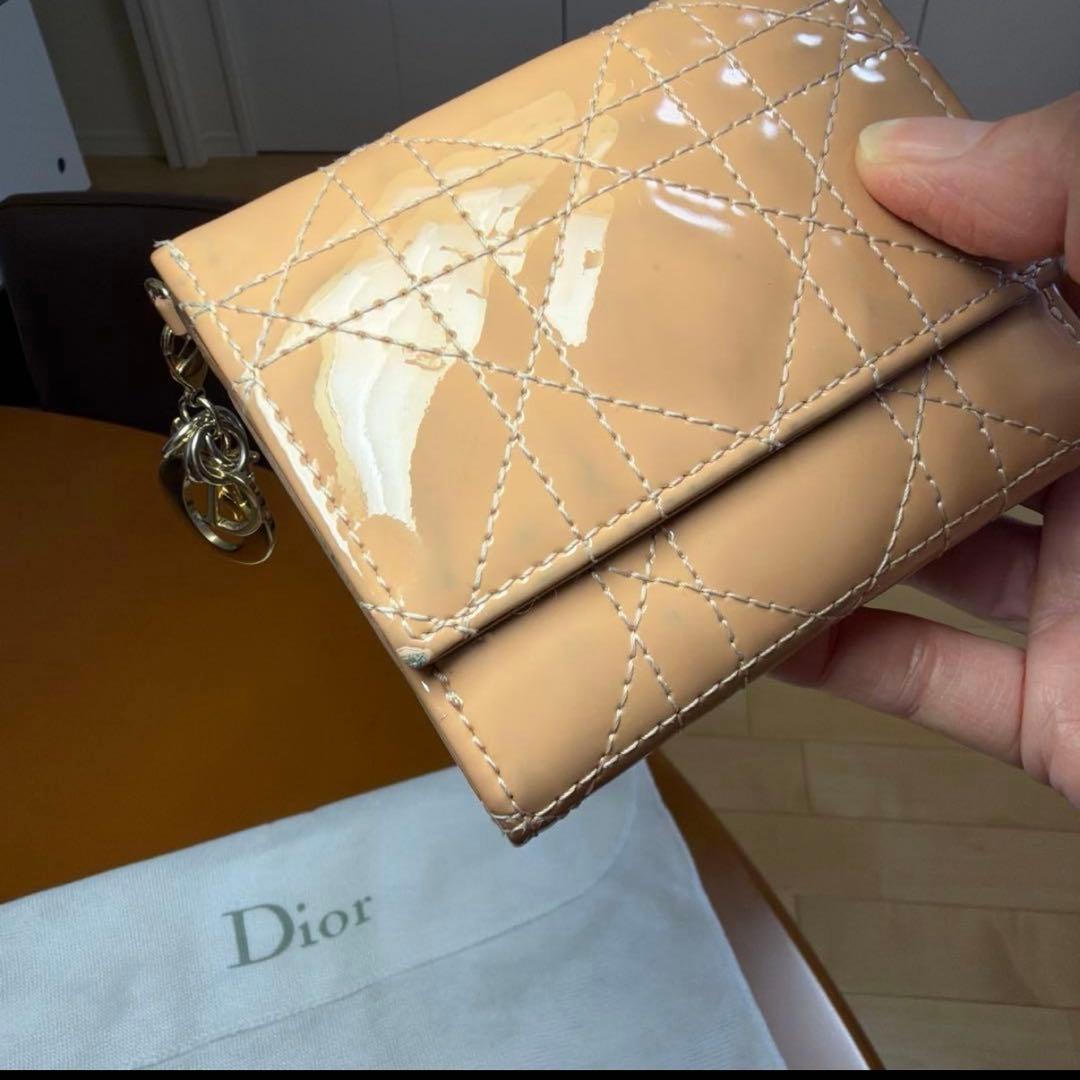 Dior ディオール ロータス ウォレット カナージュ パテント 財布 ベージュ