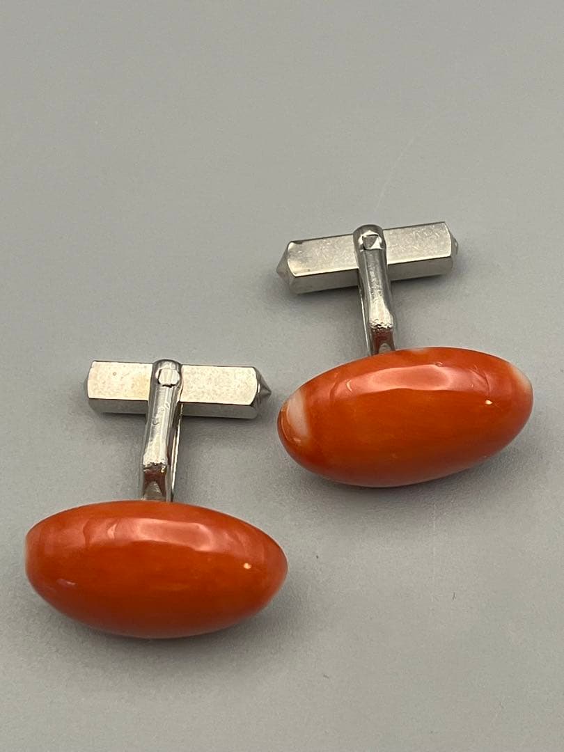 カフスボタン カフリンクス　本珊瑚　天然珊瑚　メンズ