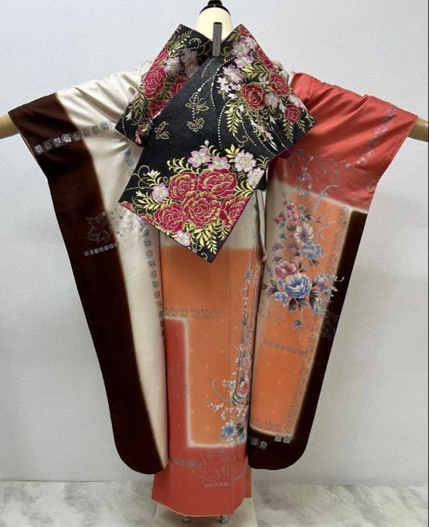 振り袖　フルセット　長襦袢　Guy Laroche 洋花　成人式　ブランド788