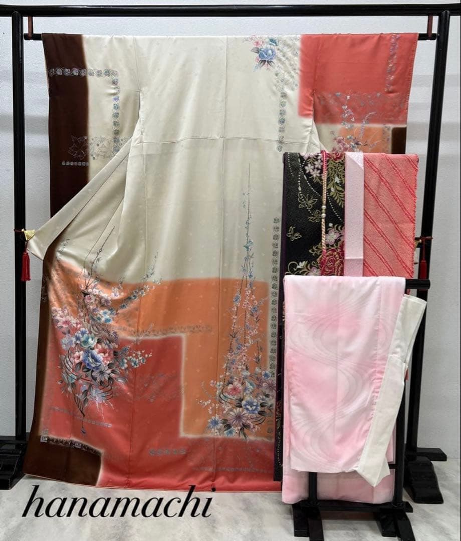 振り袖　フルセット　長襦袢　Guy Laroche 洋花　成人式　ブランド788