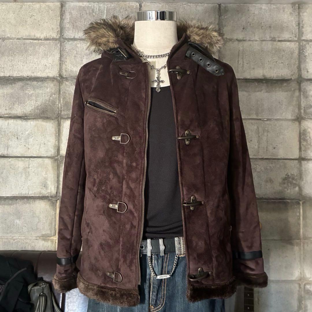 ギミック　ファー付き　ダッフルコート　グランジ　y2k 冬服　平成　ジップ